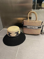 WIDE BRIM HAT MODEL 650346 IN NATURAL & BLACK WOVEN STRAW