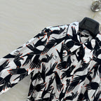 DVF WHITE AND BLACK PRINTED SILK SHIRT DRESS
