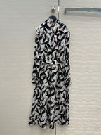 DVF WHITE AND BLACK PRINTED SILK SHIRT DRESS