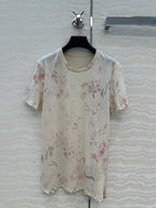 DIOR INK FLOWER PRINTED COTTON-LINEN T-SHIRT