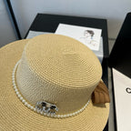 FLAT STRAW HAT WITH BOW BROWN 673922