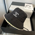 BLACK BUCKET HAT WITH FLORAL BORDER 673996