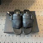 PRADA 25S SHUFFLE LEATHER THONG SANDALS IN BLACK CALFSKIN