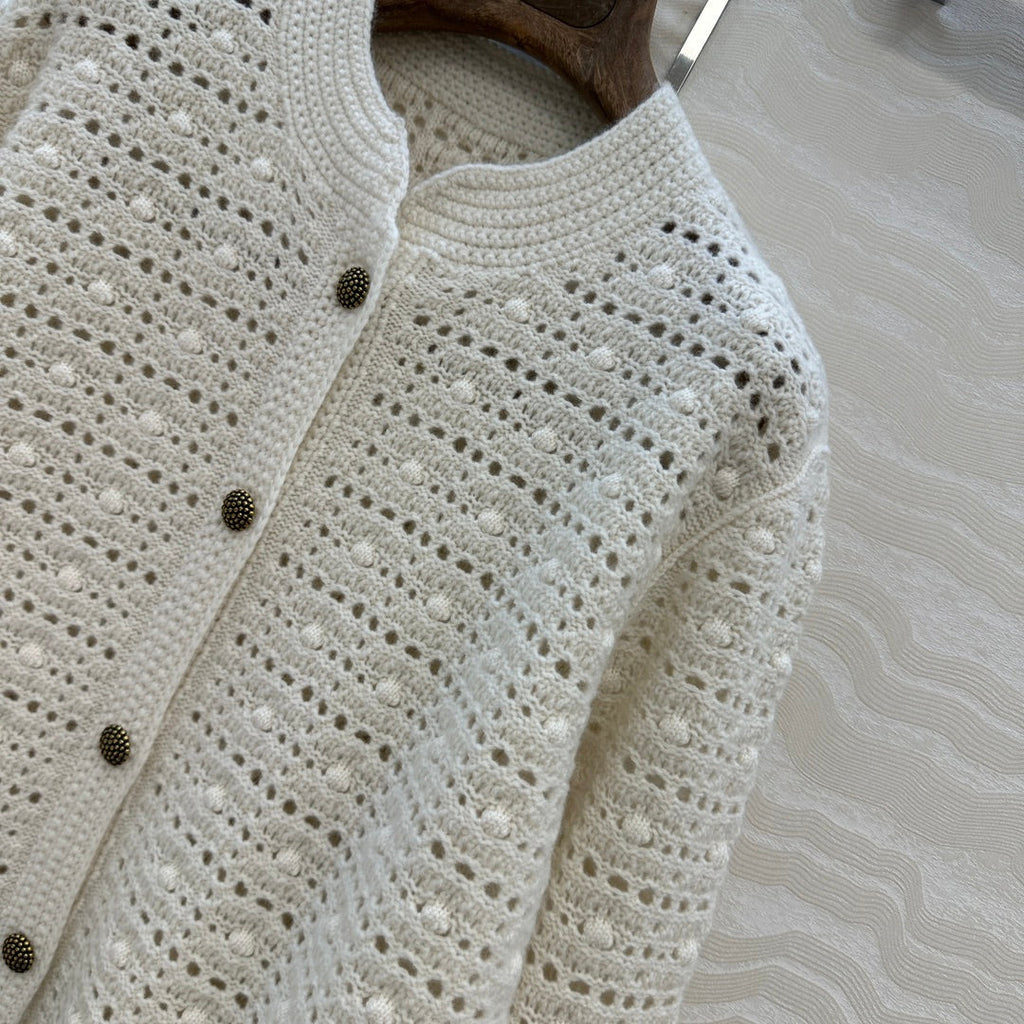 LP AROLA CROCHETED CARDIGAN IN WHITE WOOL