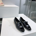 CHANEL FLAT MARY JANE SHOES 25S IN BLACK GLOSSY LAMBSKIN WITH BOW