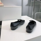 CHANEL FLAT MARY JANE SHOES 25S IN BLACK GLOSSY LAMBSKIN WITH BOW