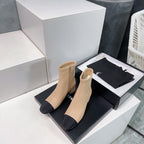 CHANEL ANKLE BOOTS 25S 45 MM IN BEIGE AND BLACK LAMBSKIN WITH ZIPPER