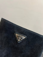 PRADA 25S HIGH-CUT PLATFORM BOOTS IN BLACK SUEDE WITH SILVER HARDWARE
