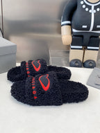 BALENCIAGA 25S FLAT SLIPPERS IN BLACK MIX RED WOOL