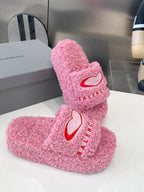 BALENCIAGA 25S SLIPPERS IN PINK MIX RED WOOL