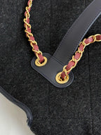 Chanel 2025 Maxi Flap Bag With Top Handle 56cm Black Wool Leather