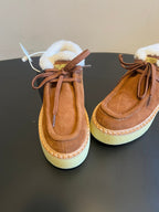 PRADA 25S HIGH-TOP SHOES 40 MM IN BROWN SUEDE SHEARLING-LINED