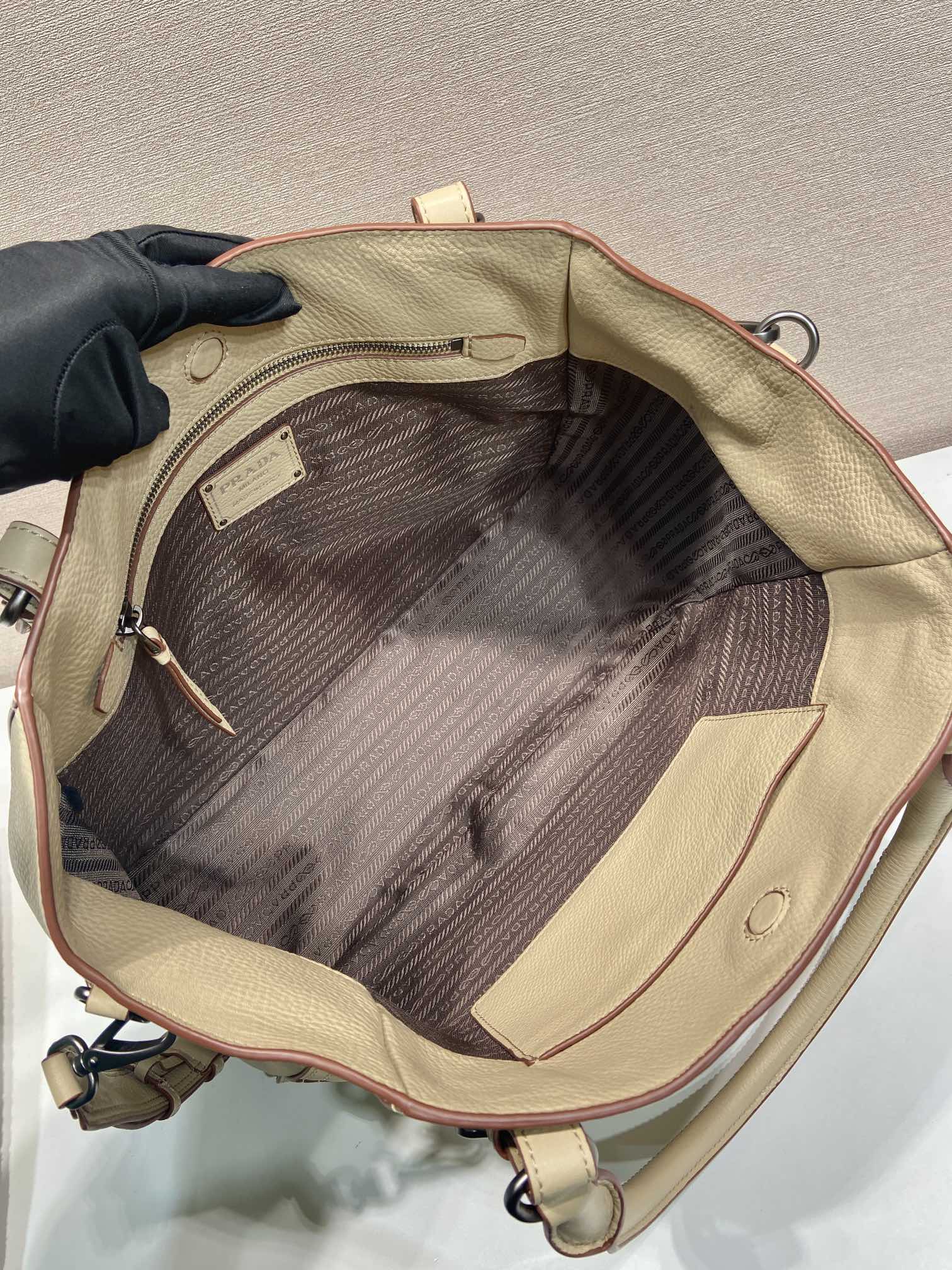 Prada Large Tote Bag 38cm Beige Leather
