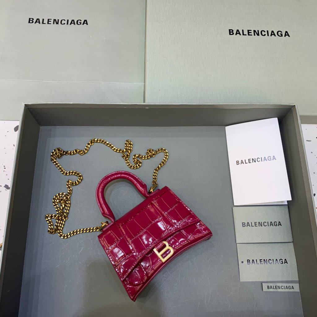BLN-Ciaga Hourglass Mini Handbag With Chain In Dark Red, For Women,  Bags 4.7in/12LO