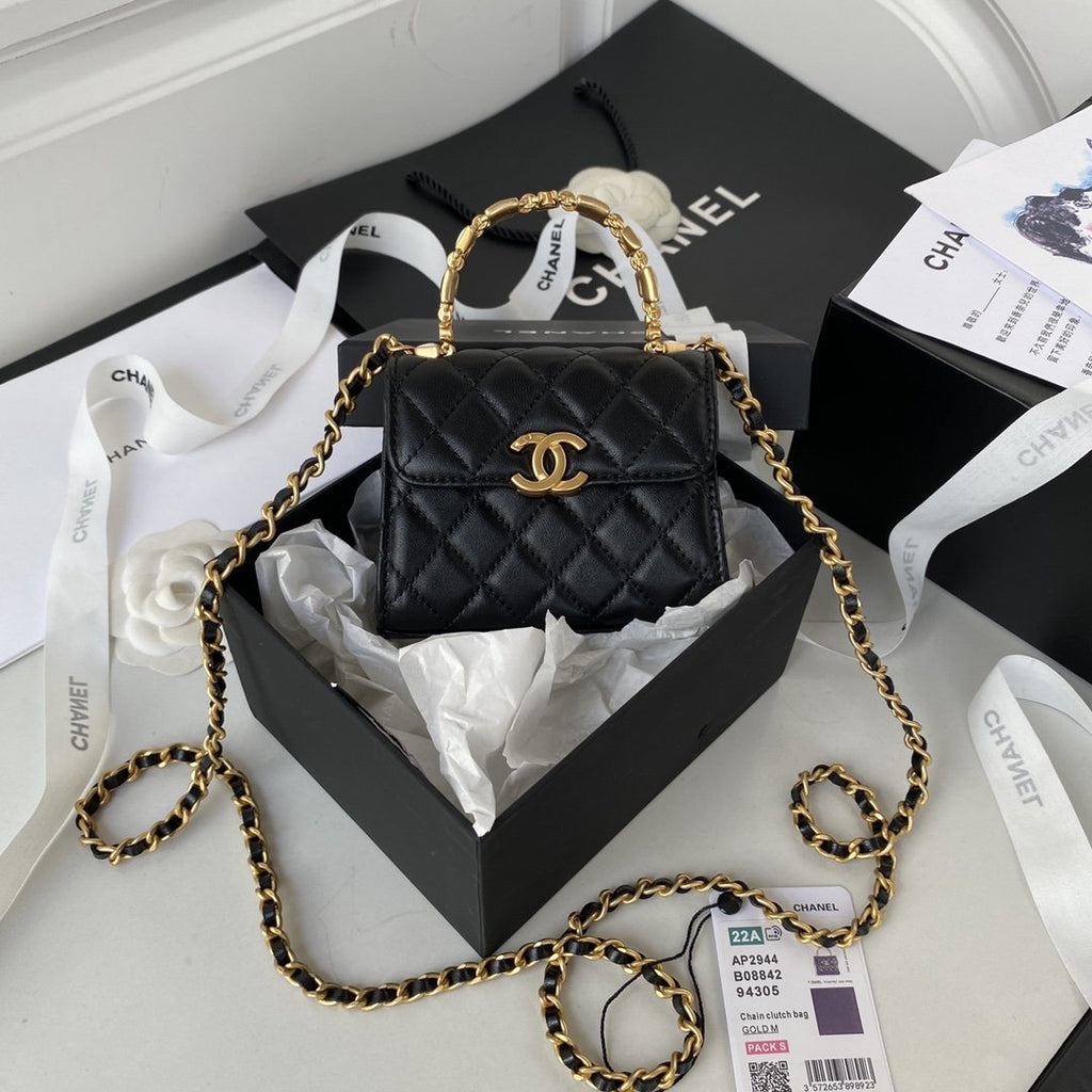 CHL -  Clutch With Chain Gold Hardware Black For Women Handbags, Shoulder Bags 5.7in/14.5LO AP2945