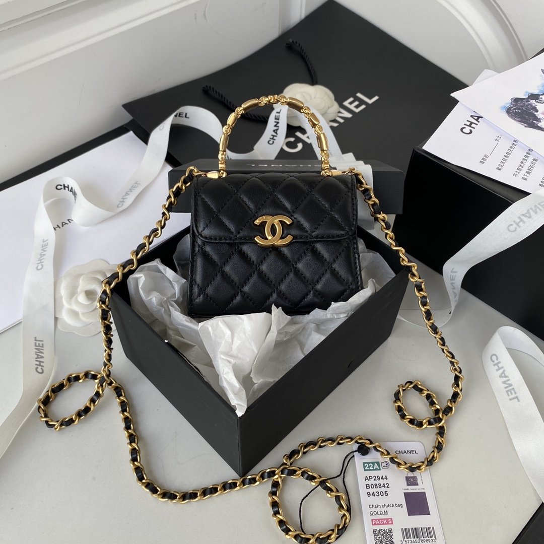 CHL -  Clutch With Chain Gold Hardware Black For Women Handbags, Shoulder Bags 5.7in/14.5LO AP2945