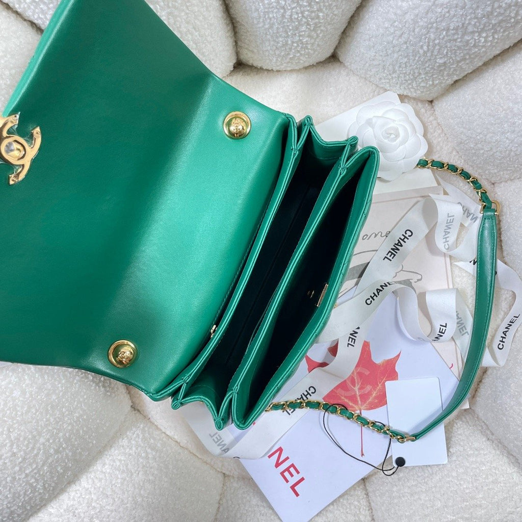 CHL - Large Flap Bag Gold Hardware Green For Women Handbags, Shoulder Bags 9.1in/23LO AS3367