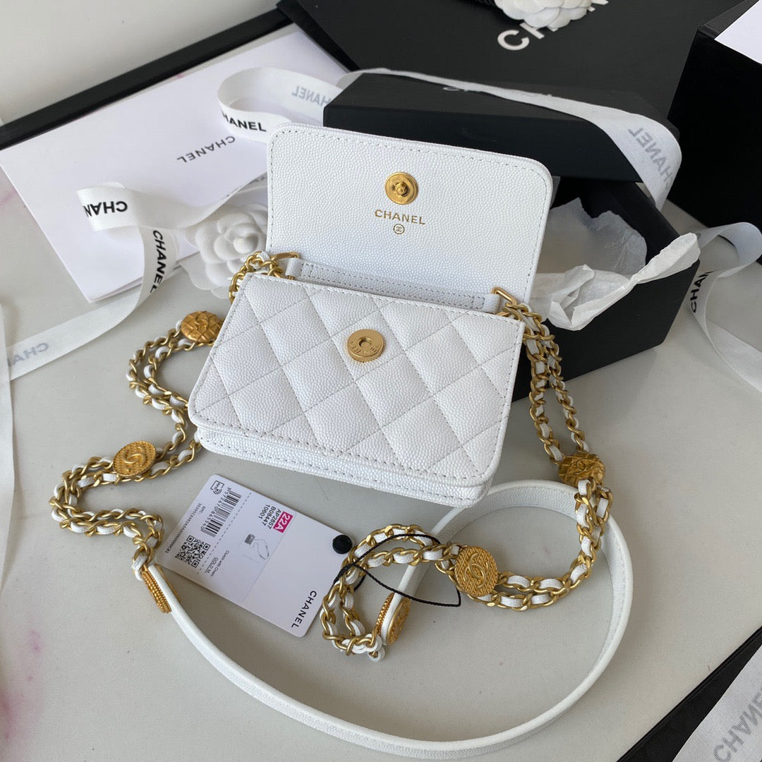 CHL -  Clutch With Chain Gold Hardware Grained Shinny White For Women Handbags, Shoulder Bags 4.7in/12LO AP2857