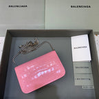 BLN-Ciaga Croc Embossed Patent B Bag With Chain In Pink, For Women,  Bags 7.9in/20LO