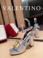 VAL -  Garavani Strap Heeled Sandals With V Logo Signature Embellishment SilLusso Official - For Women
