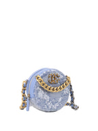 CHNL -  19 Round Blue Sequinned Clutch with Chain.