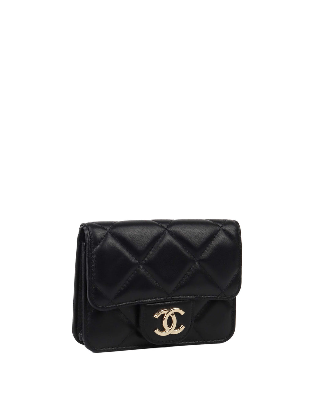 CHNL -  Black Lambskin Chain Belt Bag LGHW.