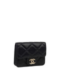 CHNL -  Black Lambskin Chain Belt Bag LGHW.