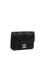 CHNL -  Black Lambskin Chain Belt Bag LGHW.