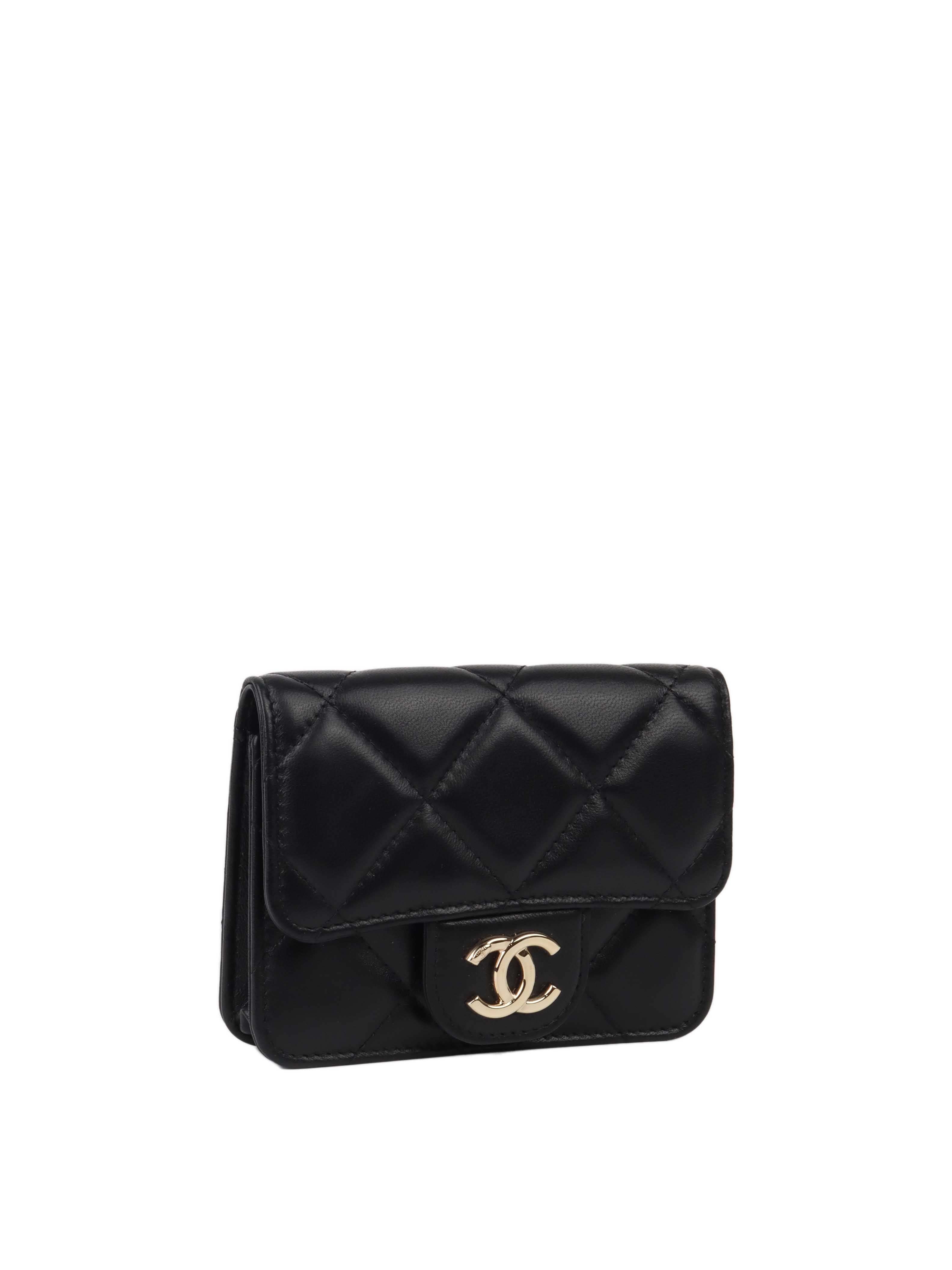 CHNL -  Black Lambskin Chain Belt Bag LGHW.