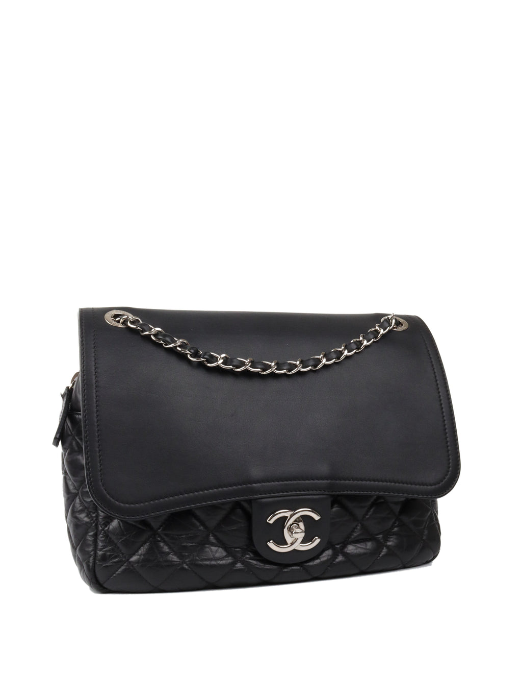 CHNL -  Black Wrinkled Quilted Flap Bag