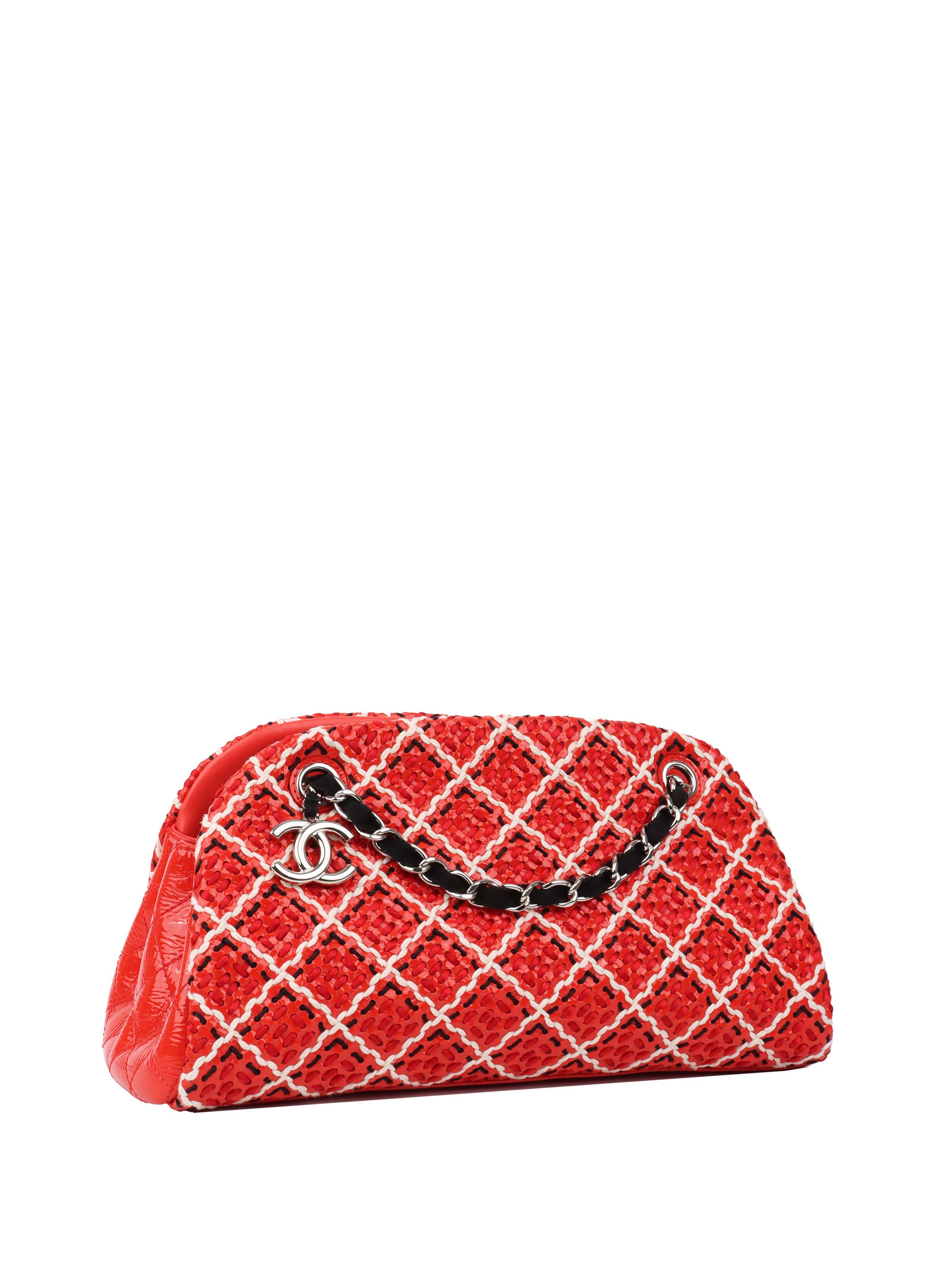 CHNL -  Limited Edition Red Patent & Tweed Double Chain Tote