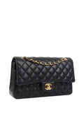 CHNL -  Black Lambskin Medium Classic Flap Bag GHW.