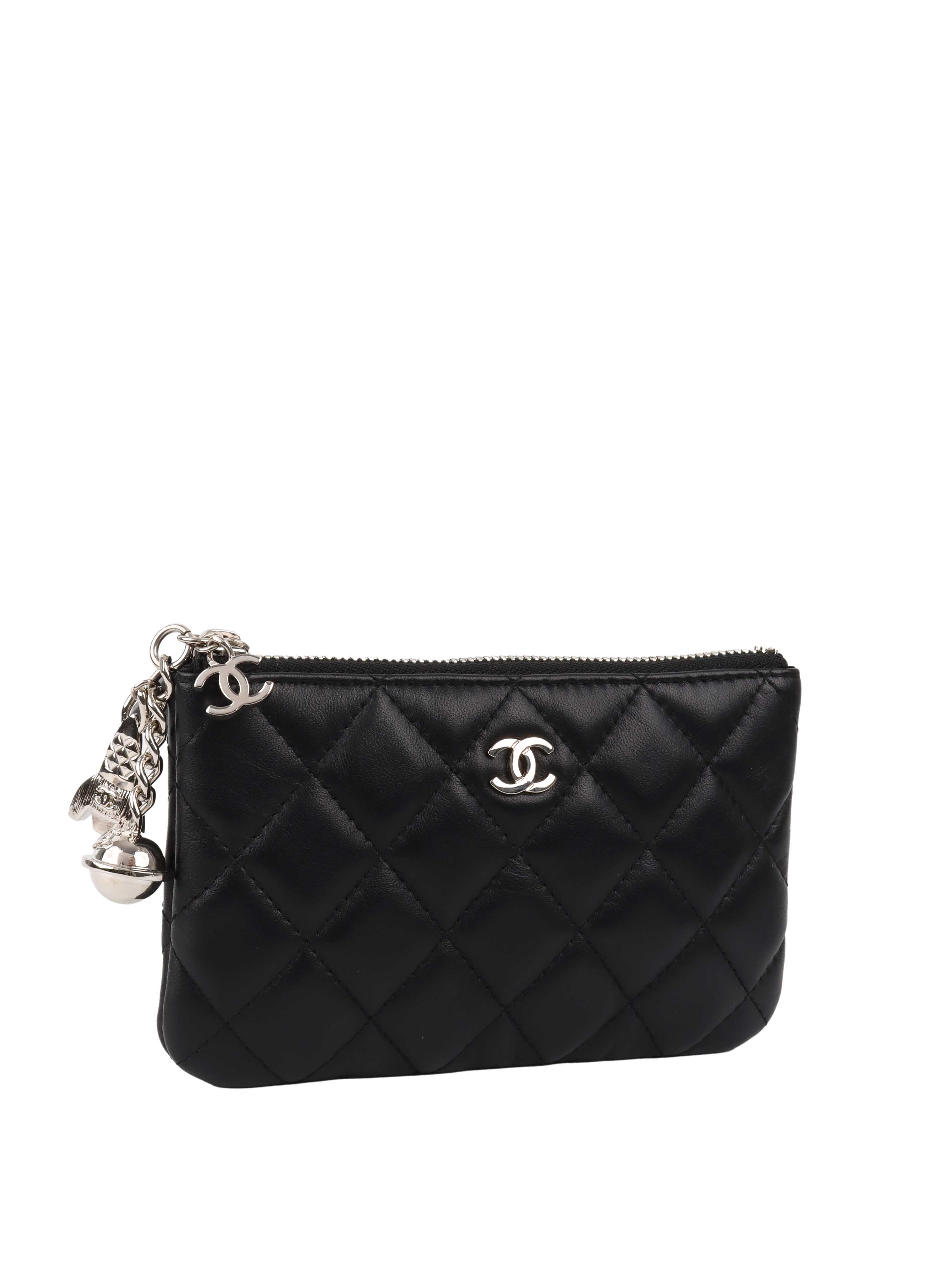 CHNL -  Black Lambskin Zip Pouch.