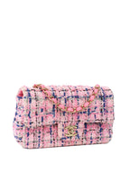 CHNL -  Pink & Blue Tweed Mini Rectangular Classic Flap.
