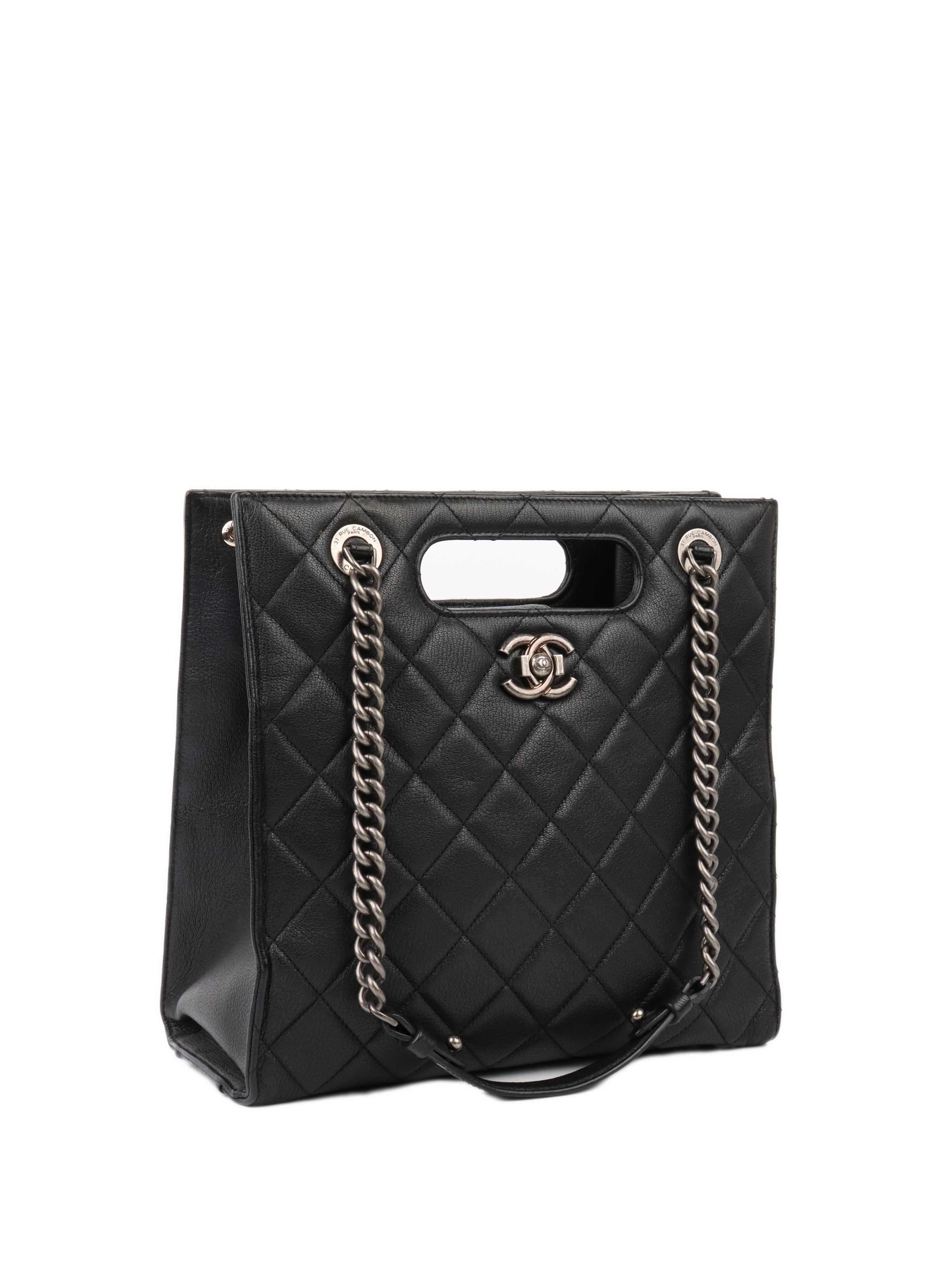 CHNL -  Black Caviar Quilted Leather Shopping Tote.