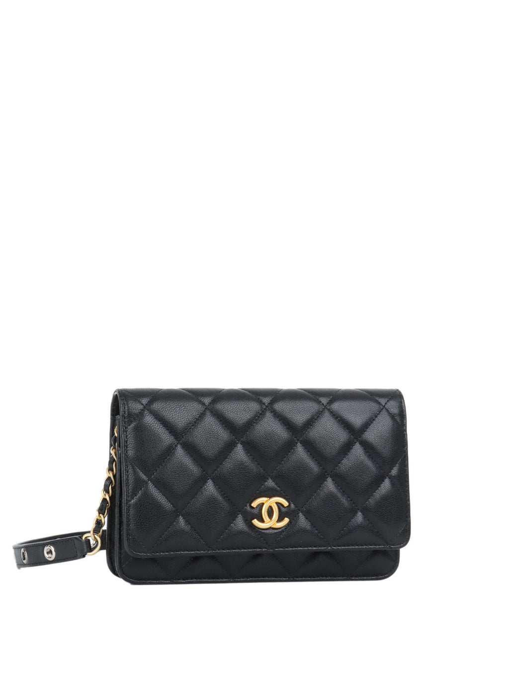 CHNL -  Black Lambskin Punk Wallet on Chain GHW.