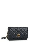 CHNL -  Black Lambskin Punk Wallet on Chain GHW.