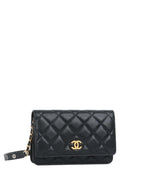 CHNL -  Black Lambskin Punk Wallet on Chain GHW.