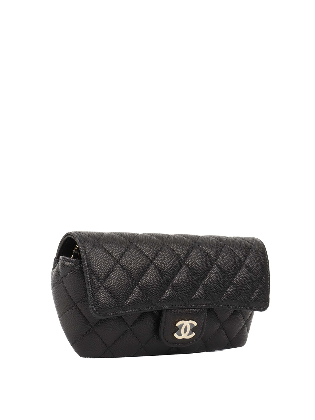 CHNL -  Black Caviar Glasses Case Chain Bag.