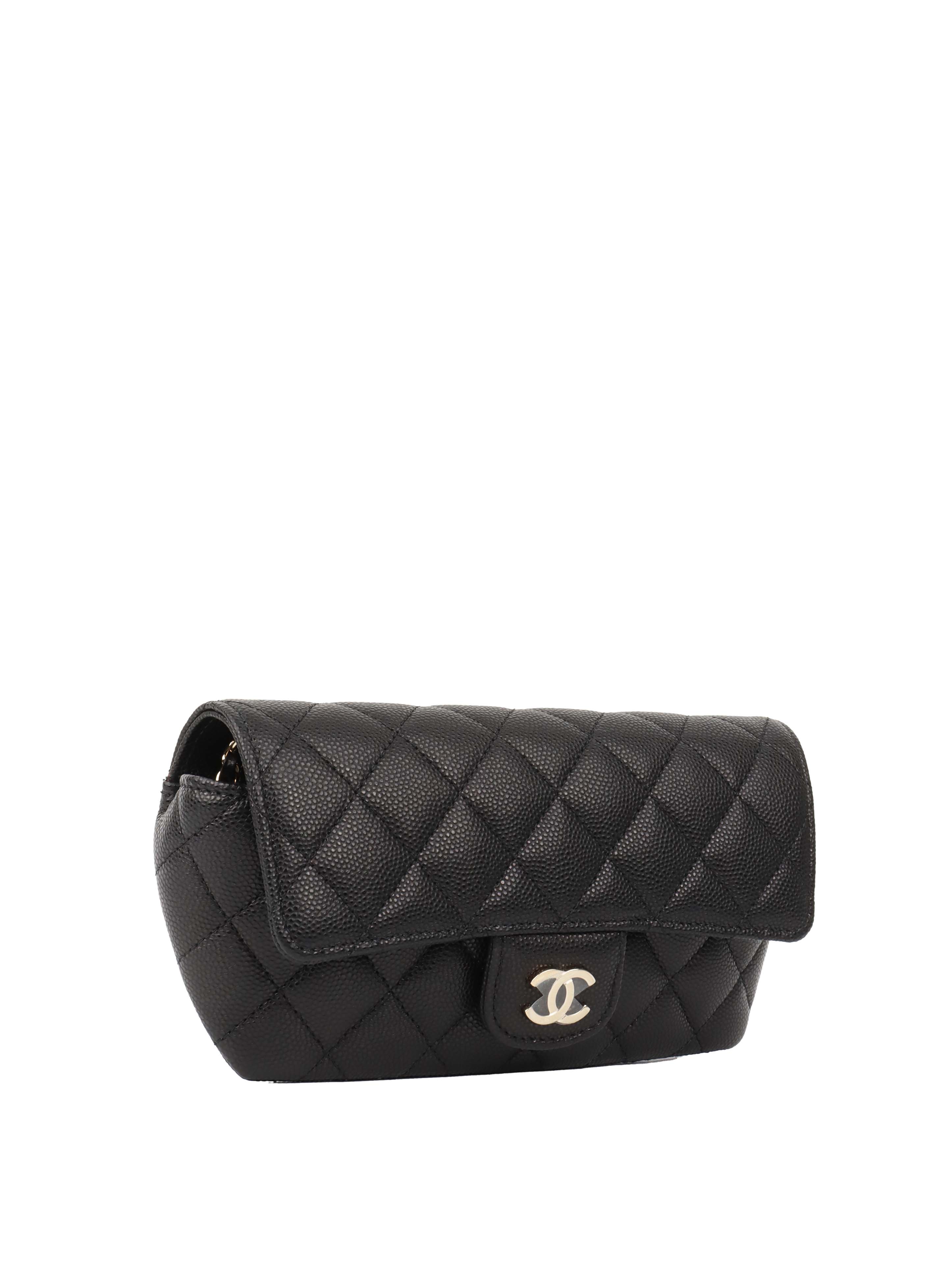CHNL -  Black Caviar Glasses Case Chain Bag.