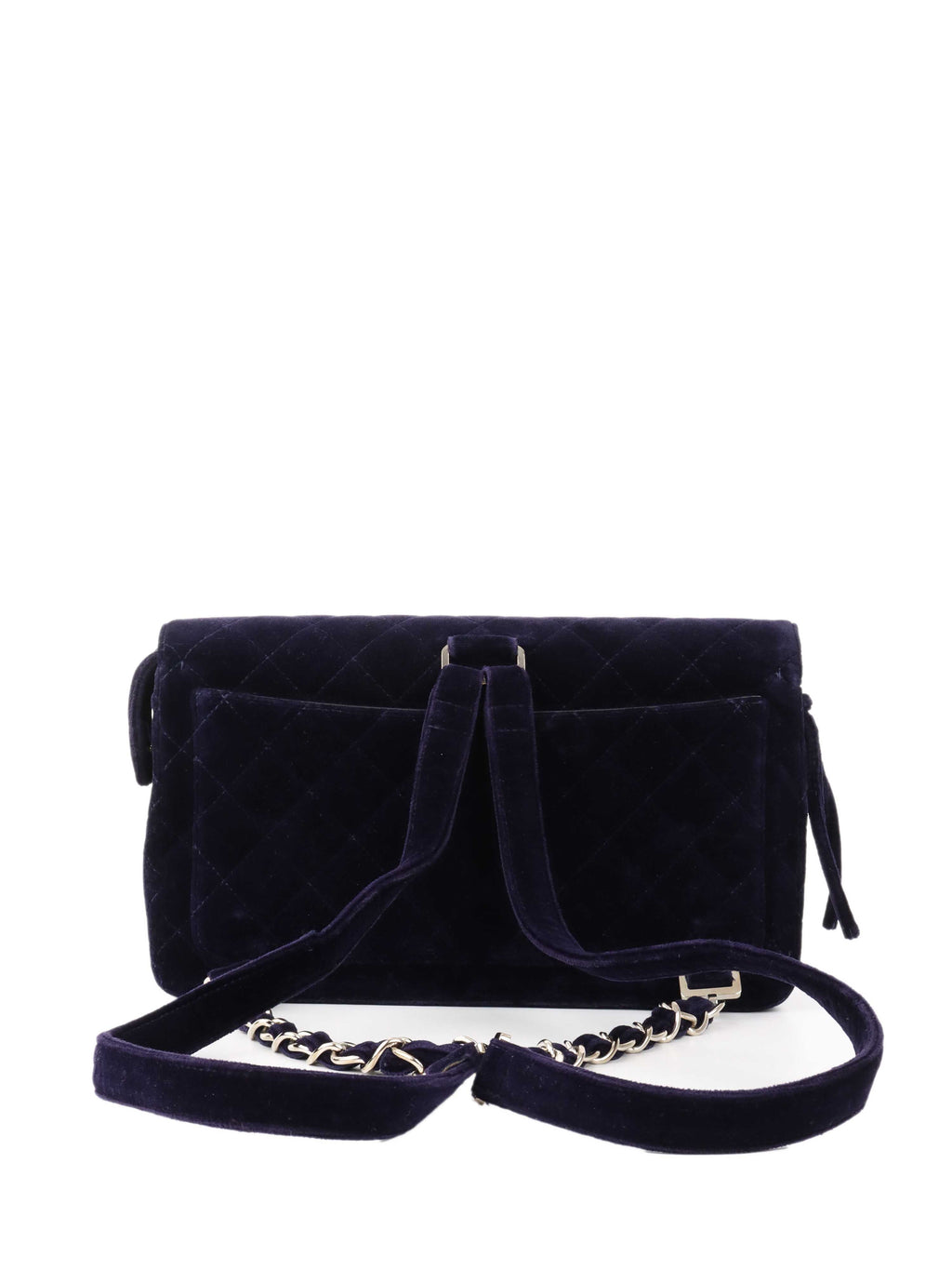 CHNL -   Navy Velvet Classic Flap Backpack.