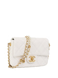 CHNL -  White and Pearl Chain Flap Bag.