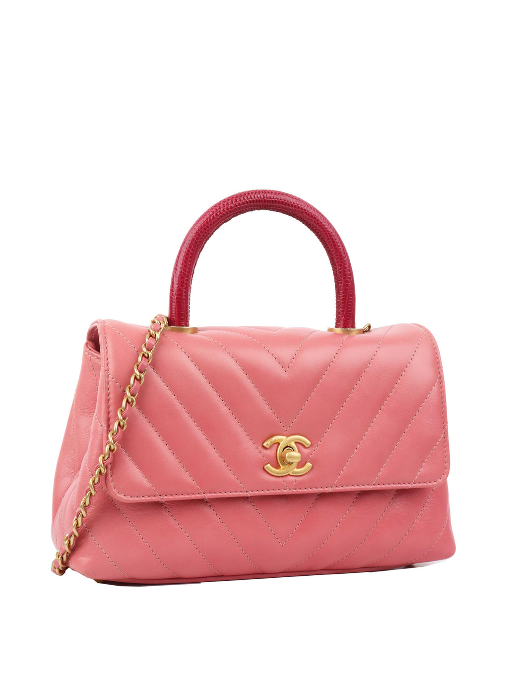 CHNL -  Small Pink Chevron Coco Handle Bag.