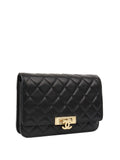 CHNL -  Black Buckled Lambskin Wallet on Chain.