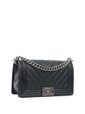 CHNL -  Medium Black Chevron Boy Bag.