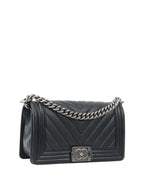 CHNL -  Medium Black Chevron Boy Bag.
