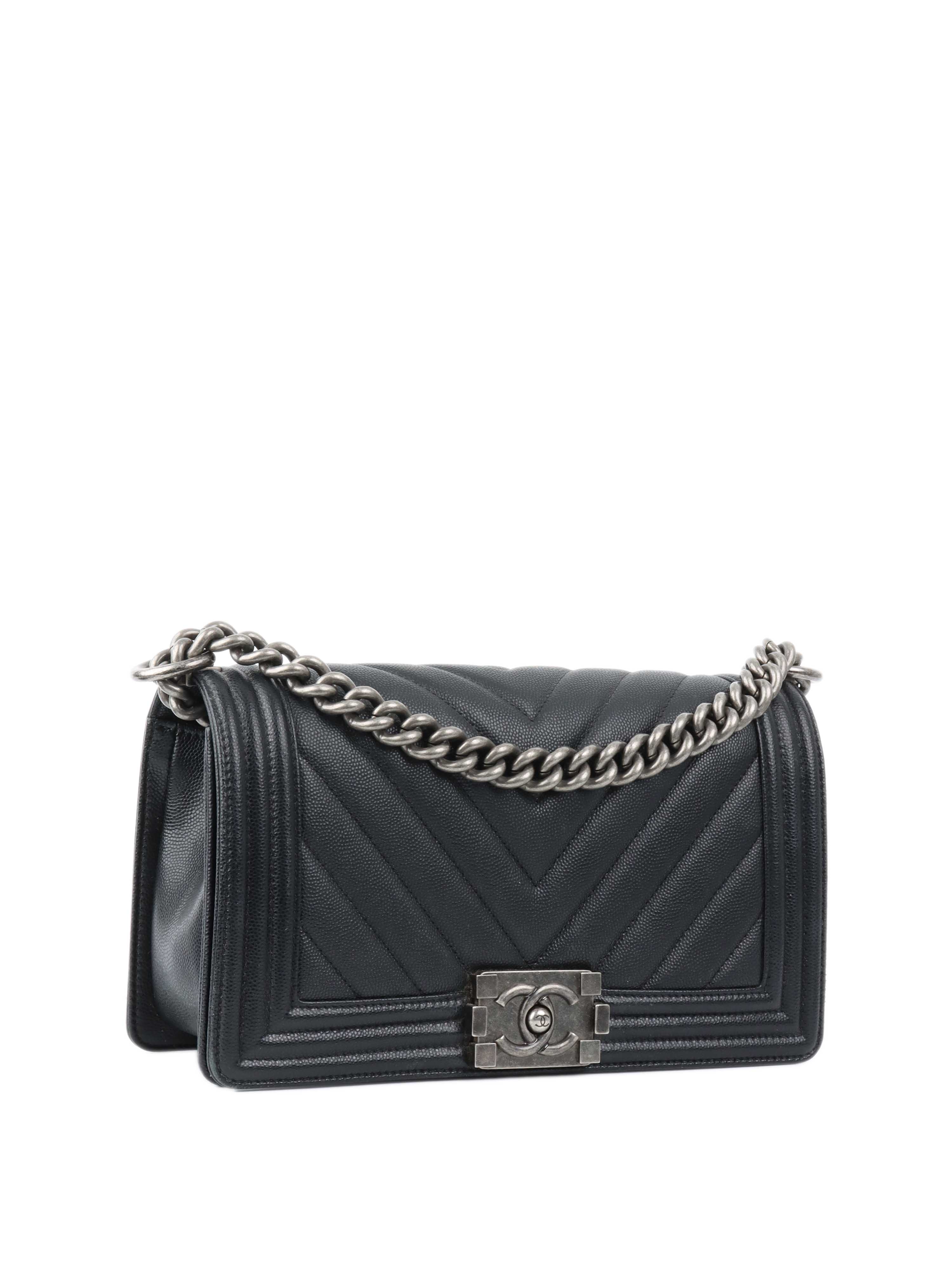CHNL -  Medium Black Chevron Boy Bag.