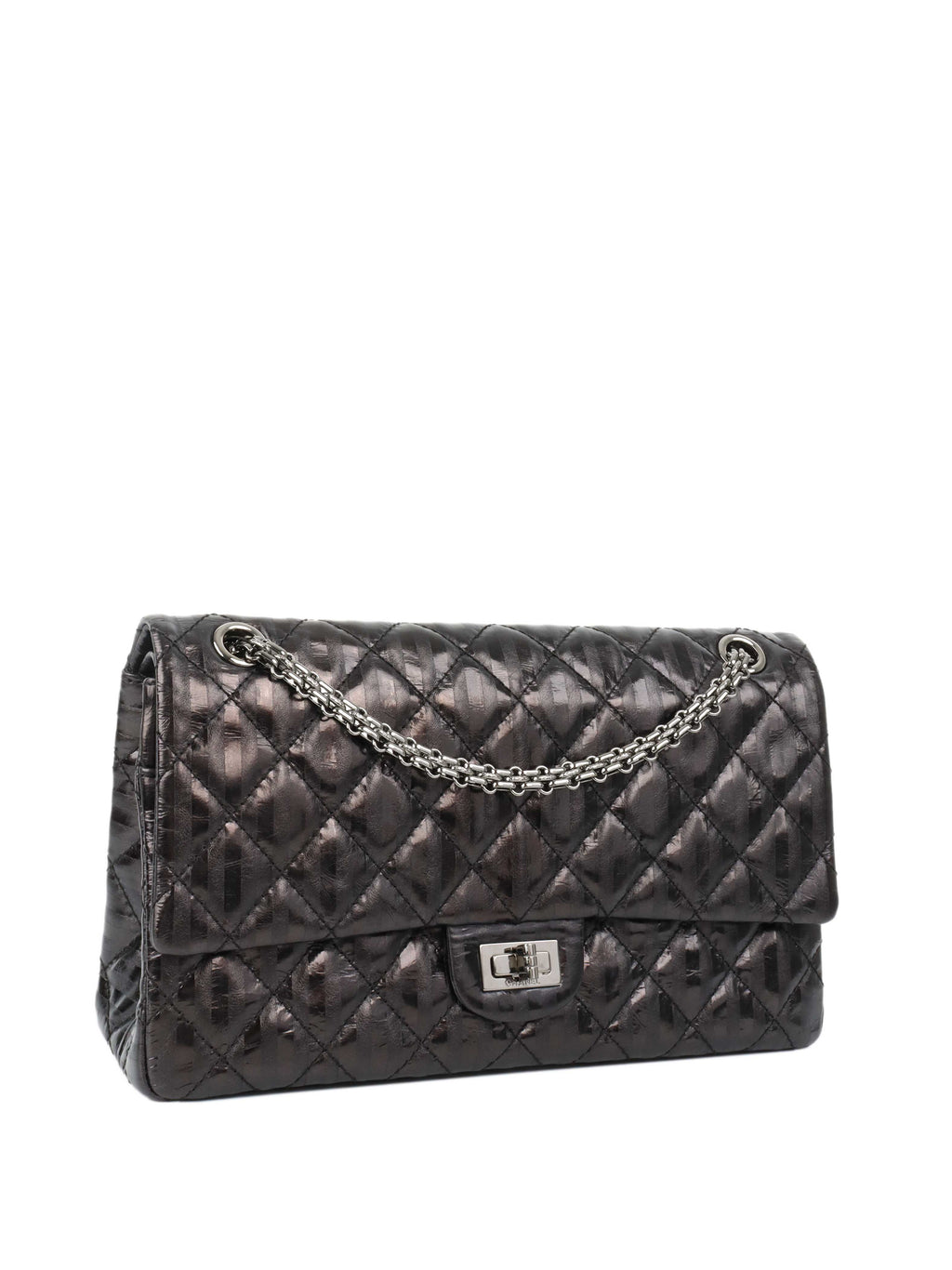 CHNL -  Black Limited Edition Striped Medium 2.55 Bag.