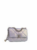 CHNL -  22P Iridescent Light Purple Calfskin Quilted Small 19 Bag.