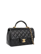 CHNL -  Black Rectangular Mini Classic Flap with Handle.